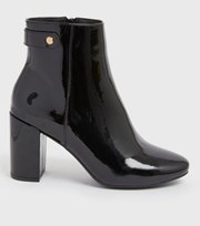 New Look Black Patent Block Heel Ankle Boots